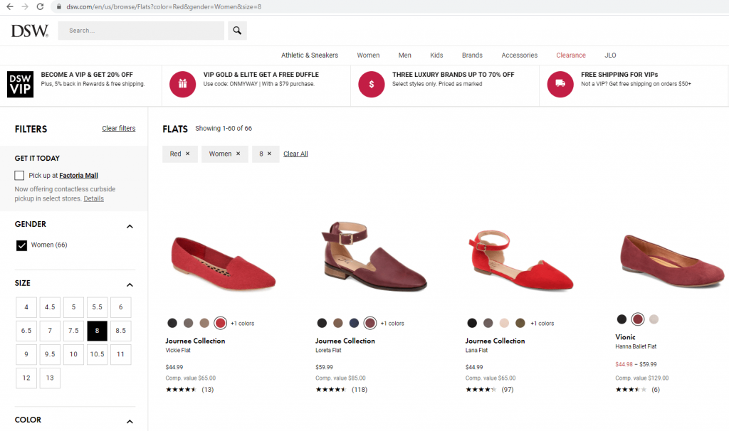 Screenshot of DSW shoes for Faceted Navigation example | Fujisan Marketing
