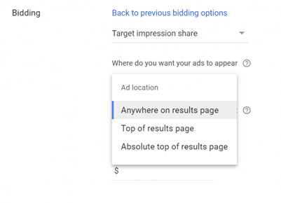 Screenshot of how to set up target impression share bidding settings | Fujisan Marketing