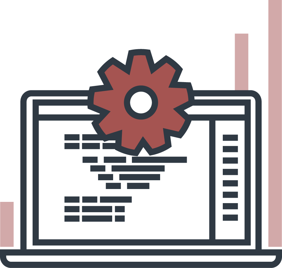 SEO icon - laptop with gears and graph